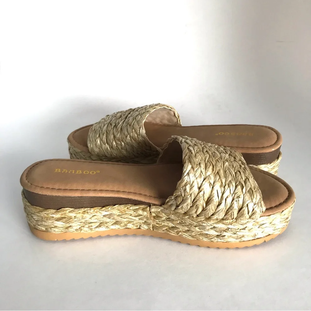 Raffia Platform Slip On Sandals (7) - Picture 6 of 13